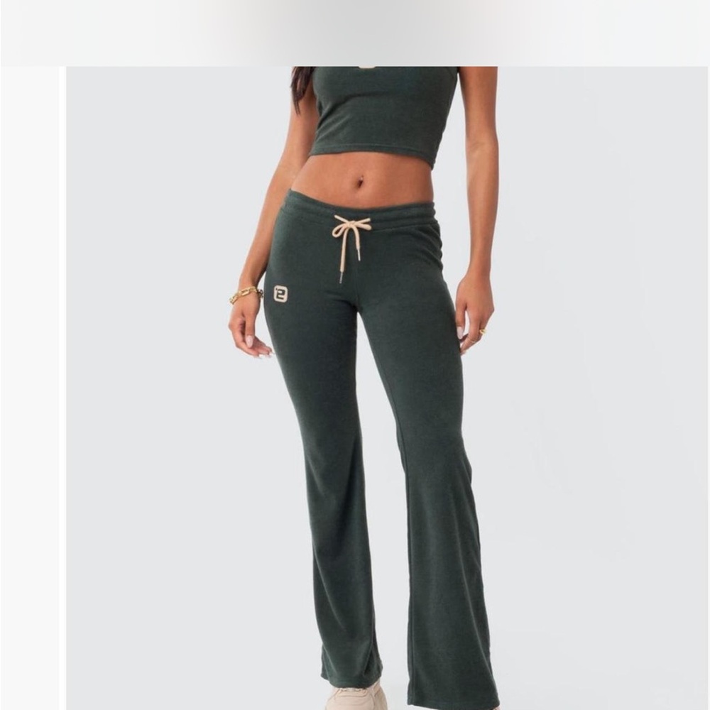 Edikted Dark Green Drawstring Lounge Pant and tube top set